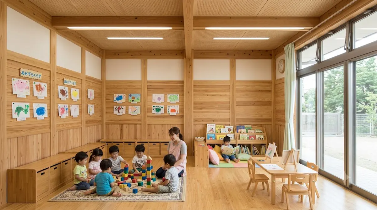 羽目板　教室　園児