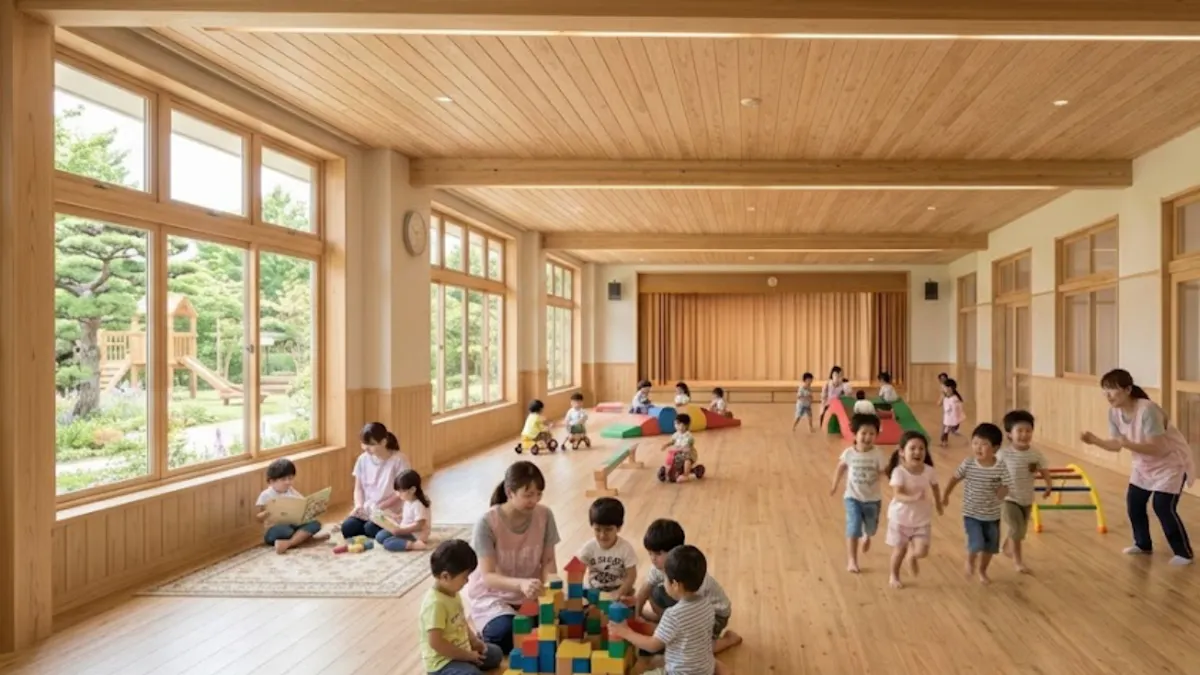 保育園　ホール　羽目板