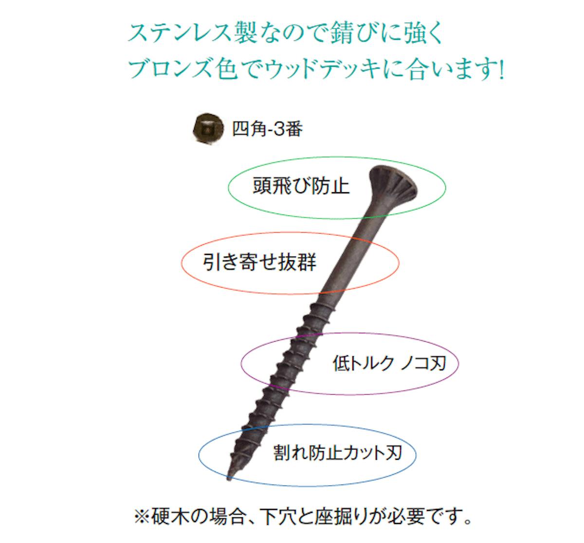 ウッドデッキ材用ビスねじ ねじ径5.0mm x全長90mm